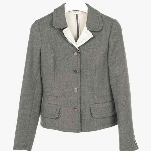 Prada Grey Wool Raw-Edge Tailored Jacket - Picture 1 of 10